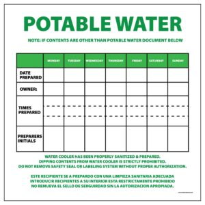 A Visual Dry Erase board Portable Water weekly planer promoting water safety awareness and preventing heat stress.