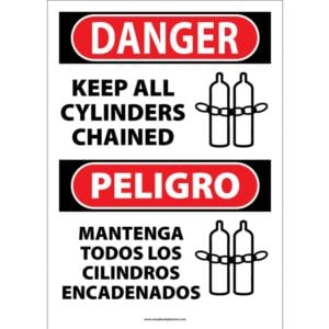 Danger Keep All Cylinders Chained - Bilingual. Peligro - Mantenga todos los cilindros encadenados