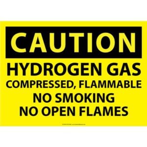 Caution Hydrogen Gas - compressed, flammable, No Smoking, no open flames