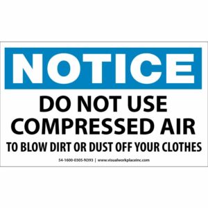 Notice: Do not use compressed air - to blow dirt or dust off your clothes
