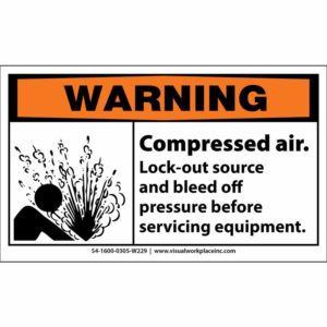Warning Compressed Air - Lock out source and bleed off pressure before servicing equipment