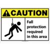 Caution. Fall Protection required in this area. ANSI.