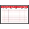 Visual dry erase board displaying 5S red tags for items marked as out of service, indicating their status clearly.