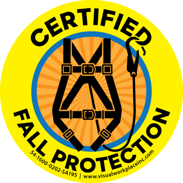 Yellow Hard Hat Decal - Certified Fall Protection with Harness Image