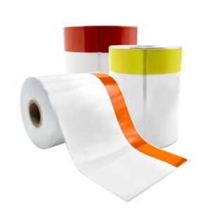 A Collage of rolls of Customizable Header Labels usable with the Visual Safety Printer.