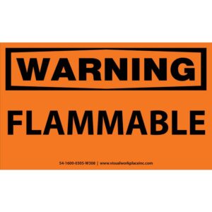 An OSHA-compliant warning sign featuring the word "Flammable," alerting individuals to fire risk in the area.