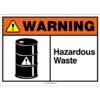 ANSI-compliant warning sign indicating hazardous waste, displaying a barrel with a warning label.