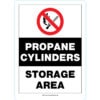 ANSI-compliant sign marking the designated storage area for propane cylinders, ensuring proper safety protocols are followed.