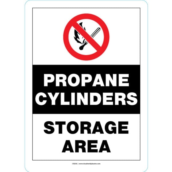 ANSI-compliant sign marking the designated storage area for propane cylinders, ensuring proper safety protocols are followed.