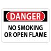 A warning sign displaying "No Smoking or Open Flame" to indicate a fire hazard in the area.