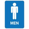 ADA-compliant blue sign displaying the word "Men," promoting accessibility in restroom facilities.