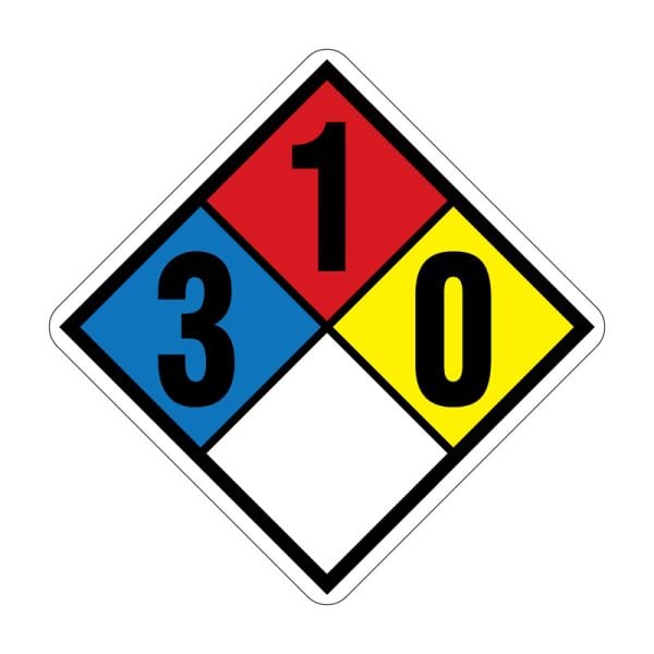 NFPA 704 hazard label, health hazard 3, flammability 1, reactivity 0, special hazard none