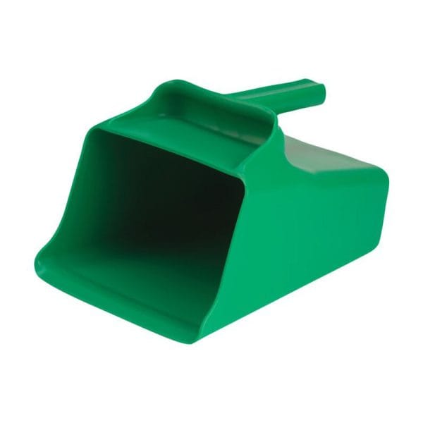A Large Green Hand Scoop for Material Transfer, for up too 128 oz