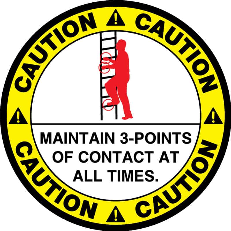 Safety Floor Sign: Caution - Maintain 3 points of contact at all times, Ladder, Red and Black, 17in Diameter, Slip Resistant