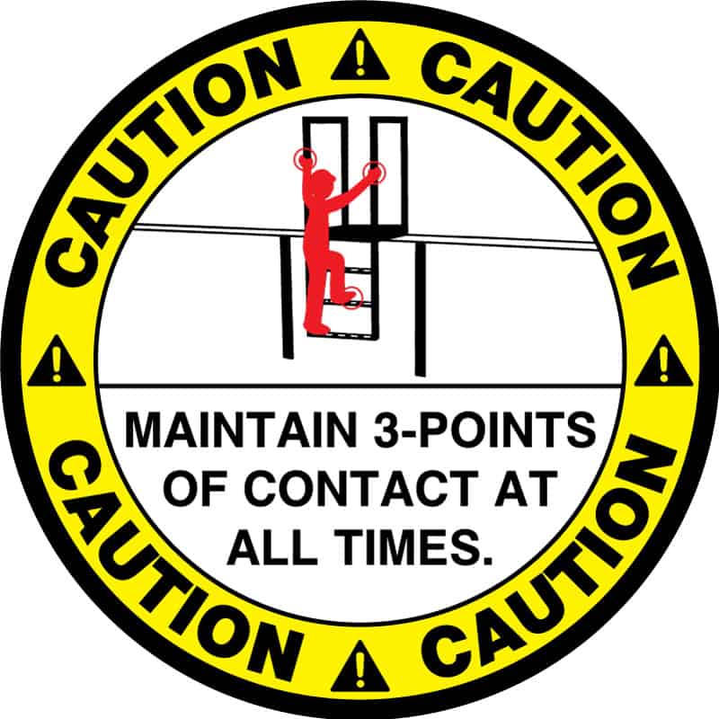 Safety Floor Sign: Caution - Maintain 3 points of contact at all times, Ladder, Red and Black, 17in Diameter, Slip Resistant