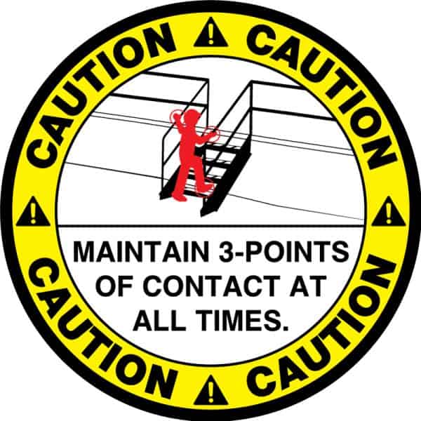Safety Floor Sign: Caution - Maintain 3 points of contact at all times, Ladder, Red and Black, 17in Diameter, Slip Resistant