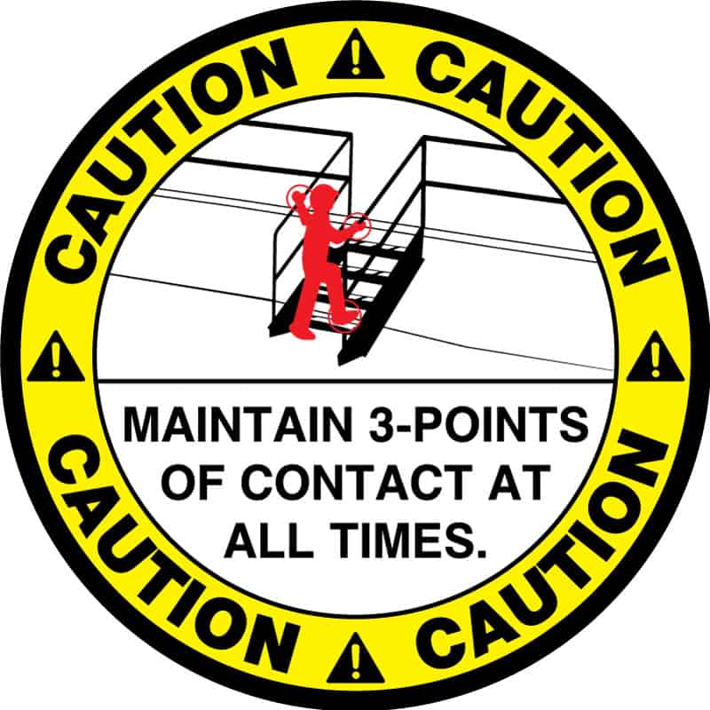 Safety Floor Sign: Caution - Maintain 3 points of contact at all times, Ladder, Red and Black, 17in Diameter, Slip Resistant