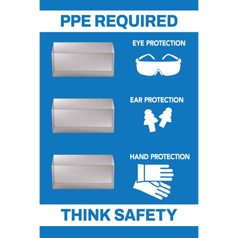 PPE Required Shadow Board, AlumiGuard™ Lite (.118″) 36″×24″—durable aluminum composite board for visual PPE display and organization.